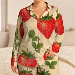 Sweet Strawberry Lounge Wear For Summer Nights And Cozy Weekend Gifting For Women Satin Pajamas Set