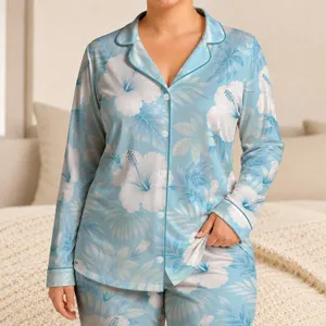 Tropical Hibiscus Resort Lounge Style for Warm Nights, Giftable Coastal Look for Women Satin Pajamas Set