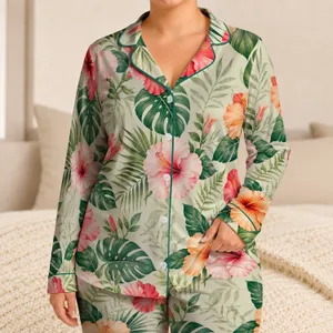 Hawaiian Hibiscus Bloom For Relaxed Tropical Nights And Weekend Getaways At Home Satin Pajamas Set