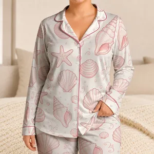 Pink Seashell and Starfish Coastal Resort Style for Beach Days and Summer Getaways Satin Pajamas Set
