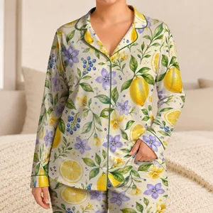 Cream Lemon Blossom Coastal Getaway Set for Cozy Nights and Gift Giving for Women Satin Pajamas Set