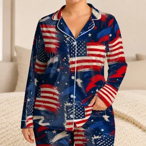 Bold Americana Flag Motif for Fourth of July, Beach Days, and Casual Summer Style Satin Pajamas Set