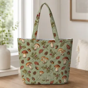 Sage Mushroom and Woodland Forage Motifs for Autumn Nature Lovers and Thoughtful Gifts Quilted Tote Bag