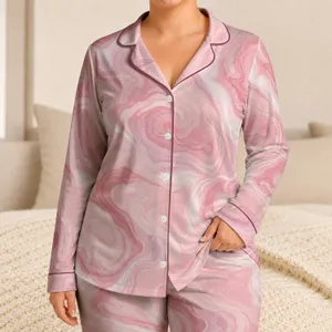 Blush Pink Marble Lounge Set For Cozy Evenings And Relaxed Weekends At Home For Women Satin Pajamas Set