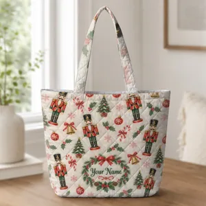 Vintage Nutcracker Soldiers and Ornaments for Christmas Gifting and Festive Errands Quilted Tote Bag