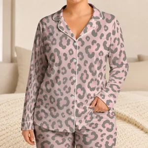 Blush Leopard Spot Lounge Look For Cozy Vacations And Everyday Girly Wear Set Satin Pajamas Set