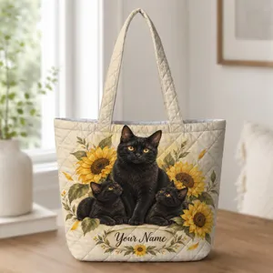 Black Cats Among Golden Sunflowers for Garden Days and Cat Lover Gifts Quilted Tote Bag