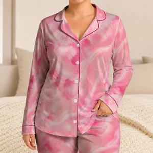 Peach Pink Cloud Dye Resort Lounge Look for Cozy Evenings, Giftable for Women and Teens Satin Pajamas Set