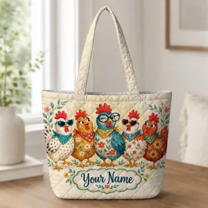 Colorful Floral Hens for Farmhouse Errands and Chicken Lover Gifts for Her and Friends Quilted Tote Bag