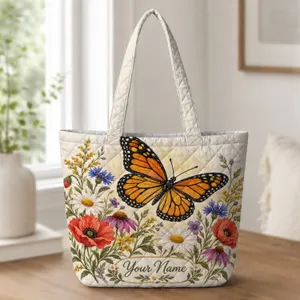 Monarch Butterfly Wildflower Garden for Nature Lovers and Spring Gift Giving Quilted Tote Bag