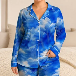 Royal Blue Cloud Mist Resort Wear For Summer Getaways And Relaxed Coastal Vacation Days Satin Pajamas Set