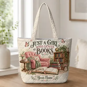 Book Lover Reading Nook for Cozy Library Days and Thoughtful Gifts for Avid Readers Quilted Tote Bag