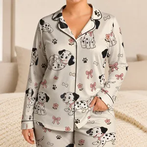 Dalmatian Puppy Sleepwear for Cozy Nights, Lounging, and Cute Gift Ideas for Women Satin Pajamas Set