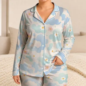 Pastel Cloud Blossoms For Cozy Lounging And Sweet Summer Nights At Home For Women Satin Pajamas Set