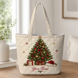 Evergreen Christmas Tree And Gift Holiday Cheer For Festive Winter Celebrations Quilted Tote Bag