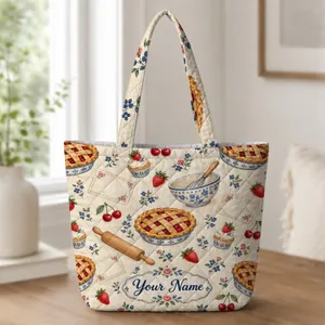 Vintage Baking Vignettes for Cozy Cottagecore Kitchen Days and Baker Gifts Quilted Tote Bag