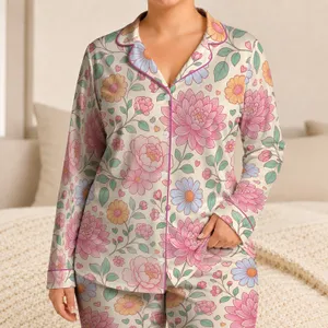 Pastel Floral Heart Homewear For Cozy Nights, Vacations, And Gift Giving For Women Satin Pajamas Set