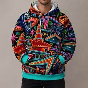 Neon Roadside Auto Sign Collage for Road Trips, Retro Americana Fans and Night Drives All-over Print Hoodie (Lightweight)
