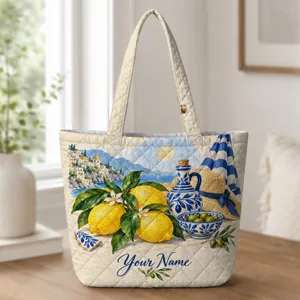 Amalfi Lemon Olive Still Life for Italian Summer Lovers and Coastal Escapes Quilted Tote Bag