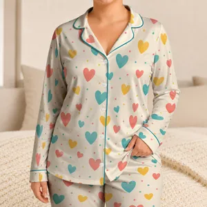 Cheerful Heart Confetti For Cozy Nights, Sweet Gifts, Relaxed Lounging At Home Satin Pajamas Set