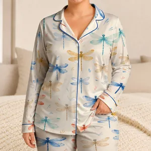 Cobalt Dragonfly Coastal Relaxed Style for Summer Nights and Gift Giving for Women Satin Pajamas Set