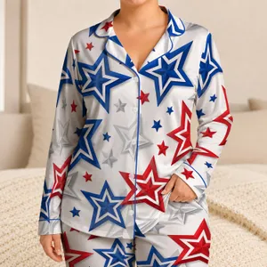 Patriotic Star Field In Red, Blue, And White For Summer Lounging Adults And Gifts Satin Pajamas Set