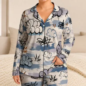 Street Graffiti Letter Lounge Wear For Cozy Nights, Weekend Relaxing, Women At Home Satin Pajamas Set