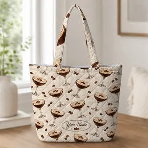 Espresso Martini Glasses And Coffee Lover Style For Brunch, Travel, And Daily Use Quilted Tote Bag