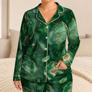 Emerald Agate Resort Sleepwear For Tropical Getaways, Spa Nights, And Luxe Gifts Satin Pajamas Set