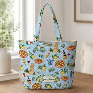 Italian Travel Icons for Mediterranean Holidays and Italy Lovers Summer Vacation Keepsakes Quilted Tote Bag