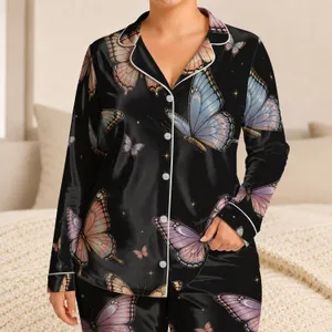 Iridescent Butterfly Set For Elegant Cozy Nights, Travel, And Gift-Giving For Women Satin Pajamas Set