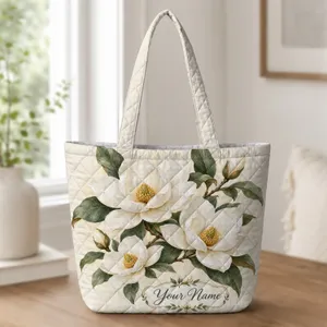 White Magnolia Blossoms for Garden Lovers, Elegant Spring Gift for Her Quilted Tote Bag