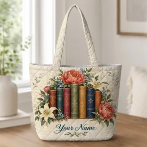 Vintage Floral Books and Garden Blooms for Library Days and Reader Gifts for Her Quilted Tote Bag