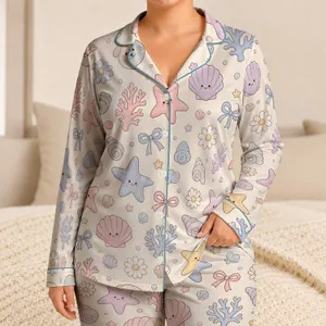 Coastal Starfish And Shell Motifs For Beachy Lounging And Gift Giving For Women Satin Pajamas Set