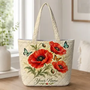 Red Poppy and Butterfly Garden Blooms for Springtime Gifts for Flower and Nature Lovers Quilted Tote Bag
