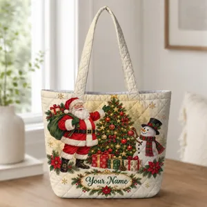 Santa Snowman Christmas Tree Holiday Cheer For Festive Seasonal Gifting Quilted Tote Bag