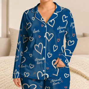 Royal Blue Heart Love Eternal Love Cozy Loungewear For Couples And Romantic Gifting Satin Pajamas Set