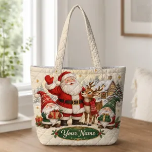 Santa, Reindeer and Christmas Gnomes for Cozy Holiday Gift Giving and Winter Cheer Quilted Tote Bag