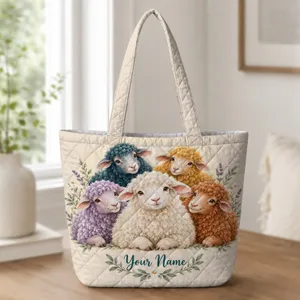 Colorful Sheep Herd Farm Charm For Everyday Outings And Sheep Lovers Quilted Tote Bag