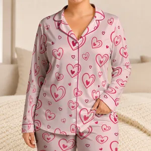 Raspberry Heart Motif Soft Blush Lounge Set for Cozy Holidays and Romantic Gifting Satin Pajamas Set