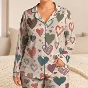 Retro Heart Motif For Cozy Bedtime Lounging And Relaxed Weekend Mornings At Home Satin Pajamas Set
