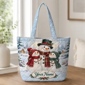 Snowman Family Christmas Cheer for Festive Winter Celebrations and Holiday Gifting Quilted Tote Bag