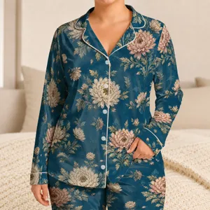 Vintage Teal Chrysanthemum Garden Floral For Cozy Lounging And Thoughtful Gifts Anytime Satin Pajamas Set