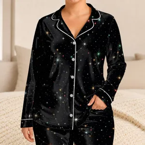 Midnight Starfield Sparkles Celestial Nighttime Gift for Women, Dreamers, and Stargazers Satin Pajamas Set