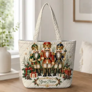 Three Christmas Nutcracker Soldiers for Holiday Cheer and Festive Seasonal Gifting Quilted Tote Bag