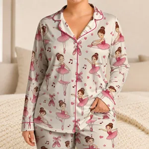 Pink Ballet Ballerinas and Slippers for Dance Lovers, Storybook Style Gift for Women Satin Pajamas Set