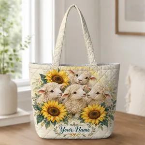 Sheep and Sunflower Country Charm for Cozy Country Living and Thoughtful Gifts for Her Quilted Tote Bag