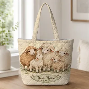Whimsical Sheep and Lambs for Farmhouse Countryside Living Gift for Sheep Lovers Quilted Tote Bag