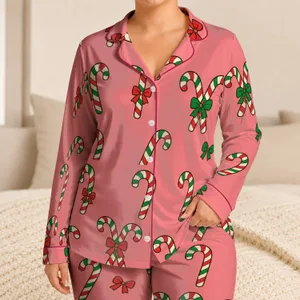 Candy Cane Ribbon Holiday Loungewear for Festive Christmas Mornings and Cozy Evenings Satin Pajamas Set
