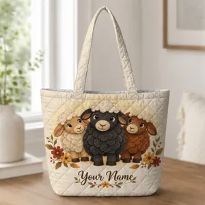 Rustic Sheep and Autumn Blooms for Cozy Country Style and Thoughtful Gift Giving Quilted Tote Bag
